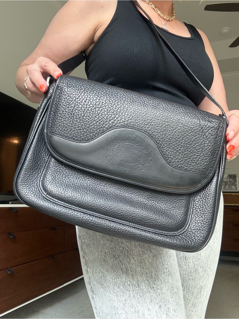 Burberry Black Pebbled Leather Crossbody Bag